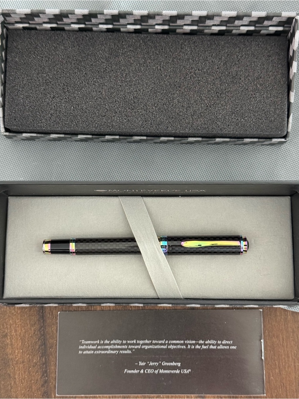 Monteverde Black Carbon Fiber Rollerball Pen with Iridescent Accents